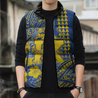 Personalised Hawaii Kaiser High School Sleeveless Puffer Jacket Tribal Tattoo With Hibiscus Flowers