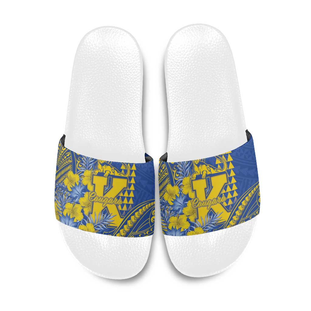Hawaii Kaiser High School Slide Sandals Tribal Tattoo With Hibiscus Flowers
