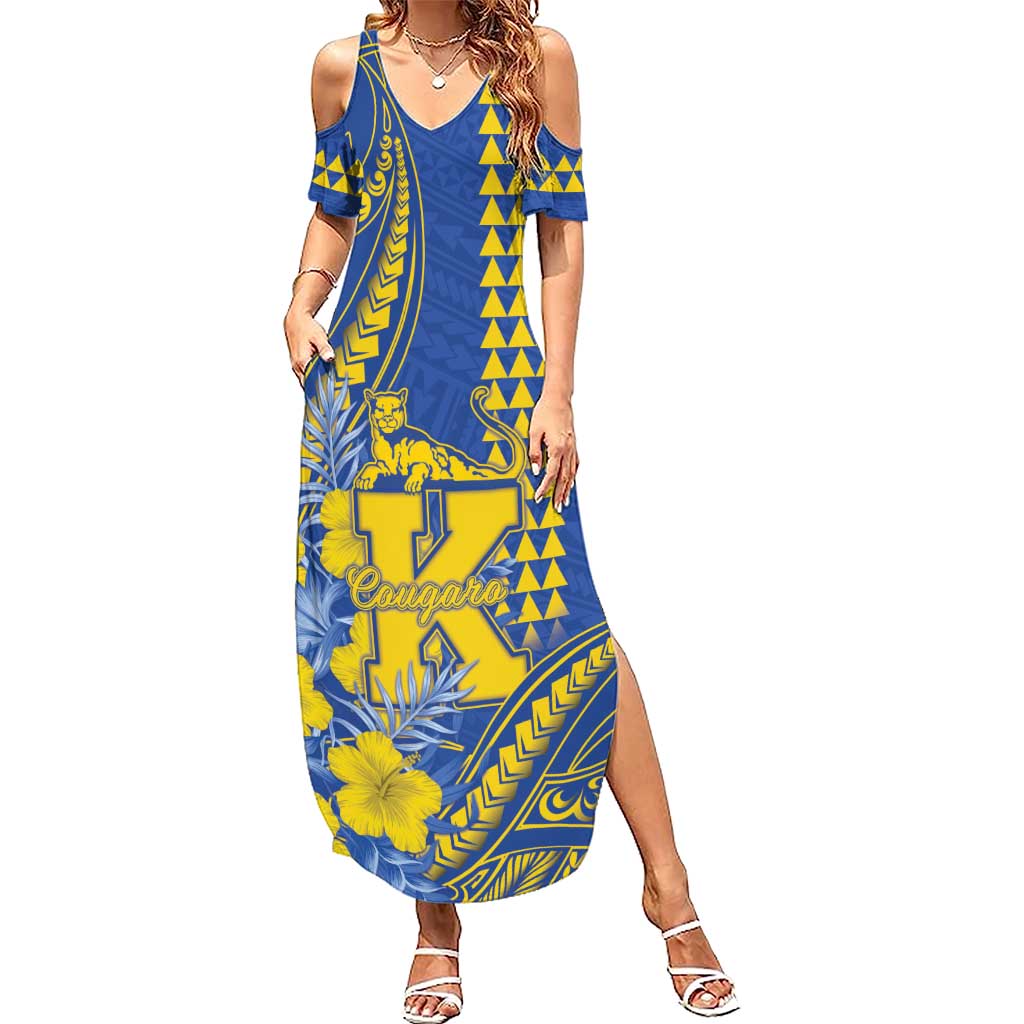 Personalised Hawaii Kaiser High School Summer Maxi Dress Tribal Tattoo With Hibiscus Flowers