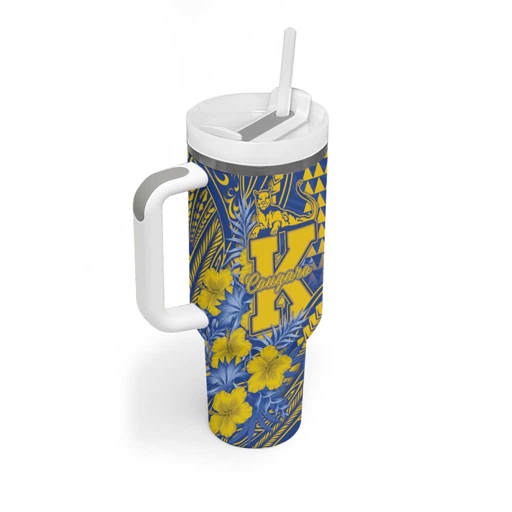 Personalised Hawaii Kaiser High School Tumbler With Handle Tribal Tattoo With Hibiscus Flowers