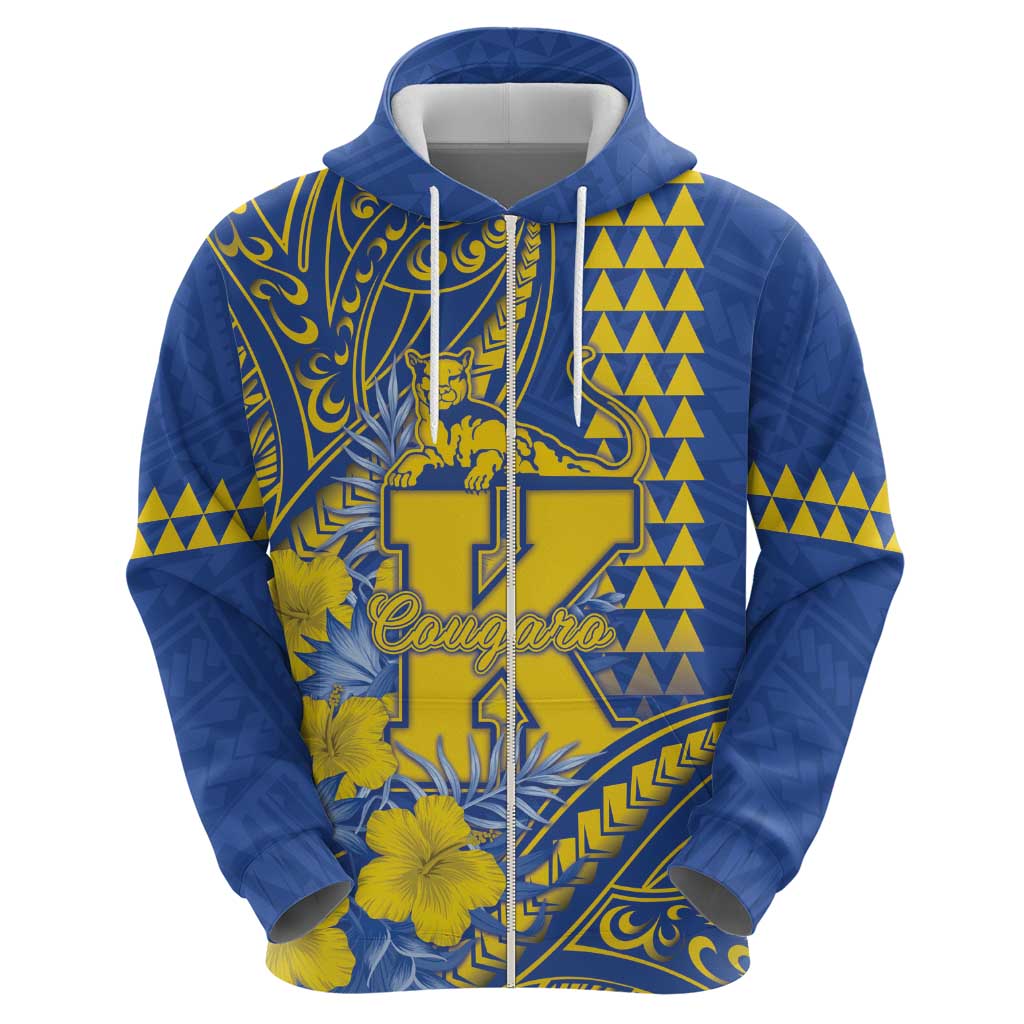 Personalised Hawaii Kaiser High School Zip Hoodie Tribal Tattoo With Hibiscus Flowers