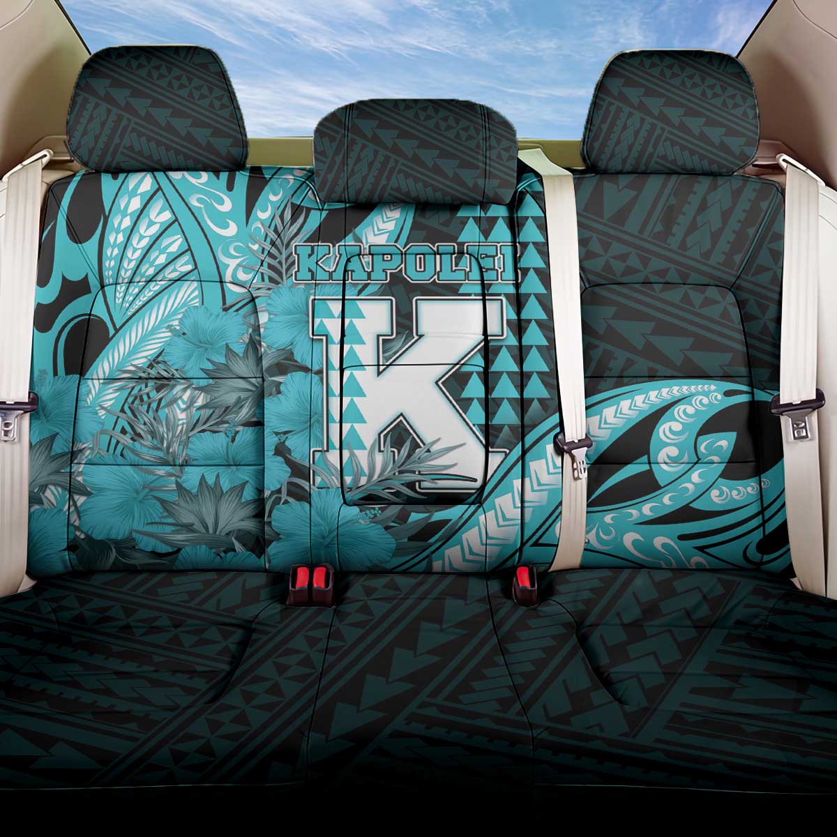 Hawaii Kapolei High School Back Car Seat Cover Tribal Tattoo With Hibiscus Flowers