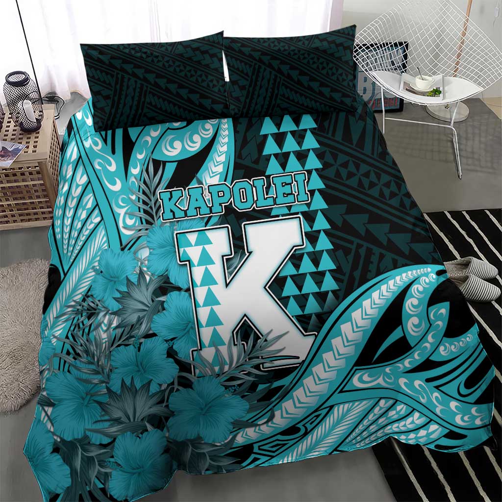 Hawaii Kapolei High School Bedding Set Tribal Tattoo With Hibiscus Flowers