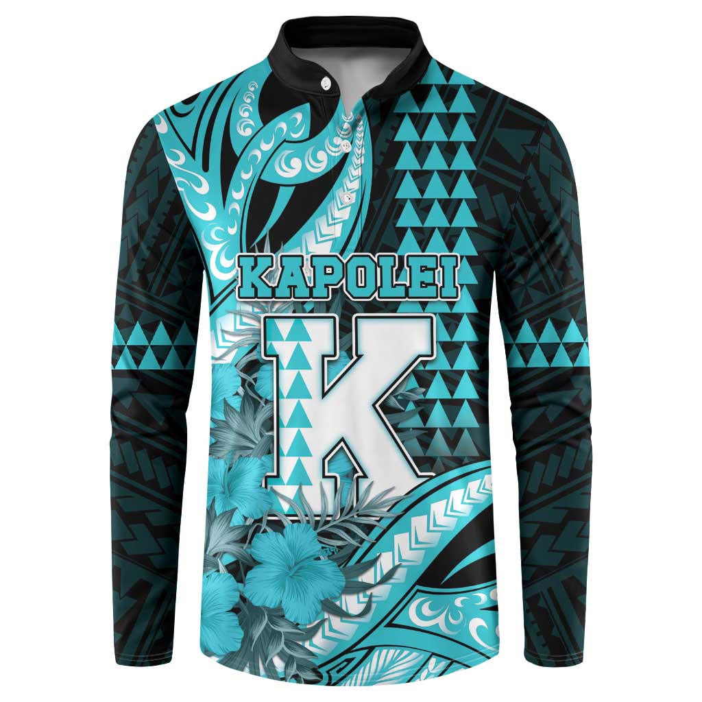 Personalised Hawaii Kapolei High School Button Sweatshirt Tribal Tattoo With Hibiscus Flowers