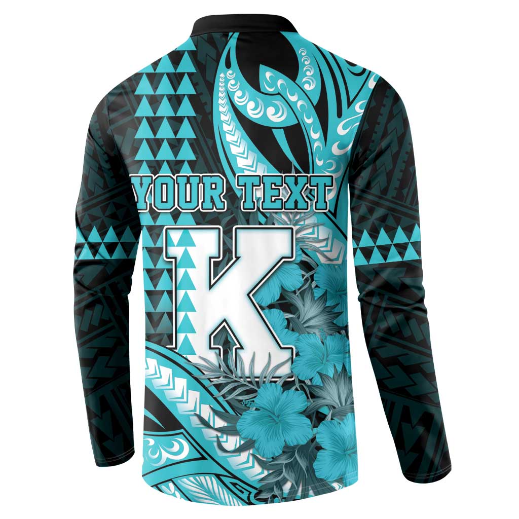 Personalised Hawaii Kapolei High School Button Sweatshirt Tribal Tattoo With Hibiscus Flowers