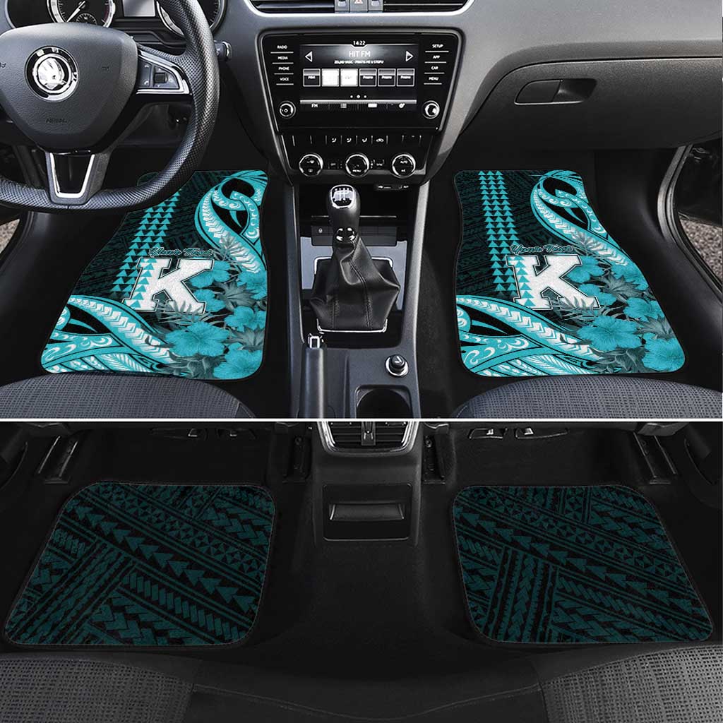 Personalised Hawaii Kapolei High School Car Mats Tribal Tattoo With Hibiscus Flowers