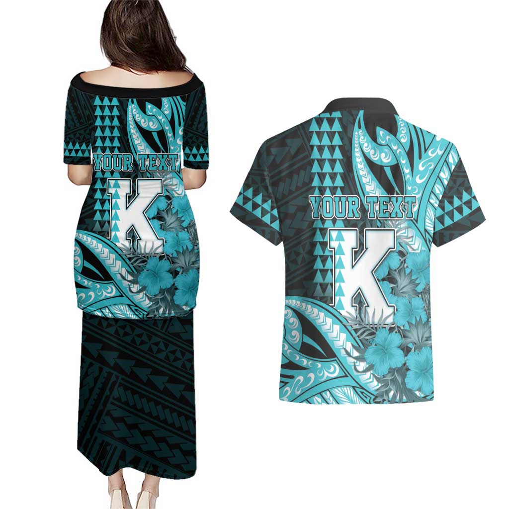 Personalised Hawaii Kapolei High School Couples Matching Puletasi and Hawaiian Shirt Tribal Tattoo With Hibiscus Flowers LT05 - Polynesian Pride