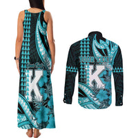 Personalised Hawaii Kapolei High School Couples Matching Tank Maxi Dress and Long Sleeve Button Shirt Tribal Tattoo With Hibiscus Flowers LT05 - Polynesian Pride