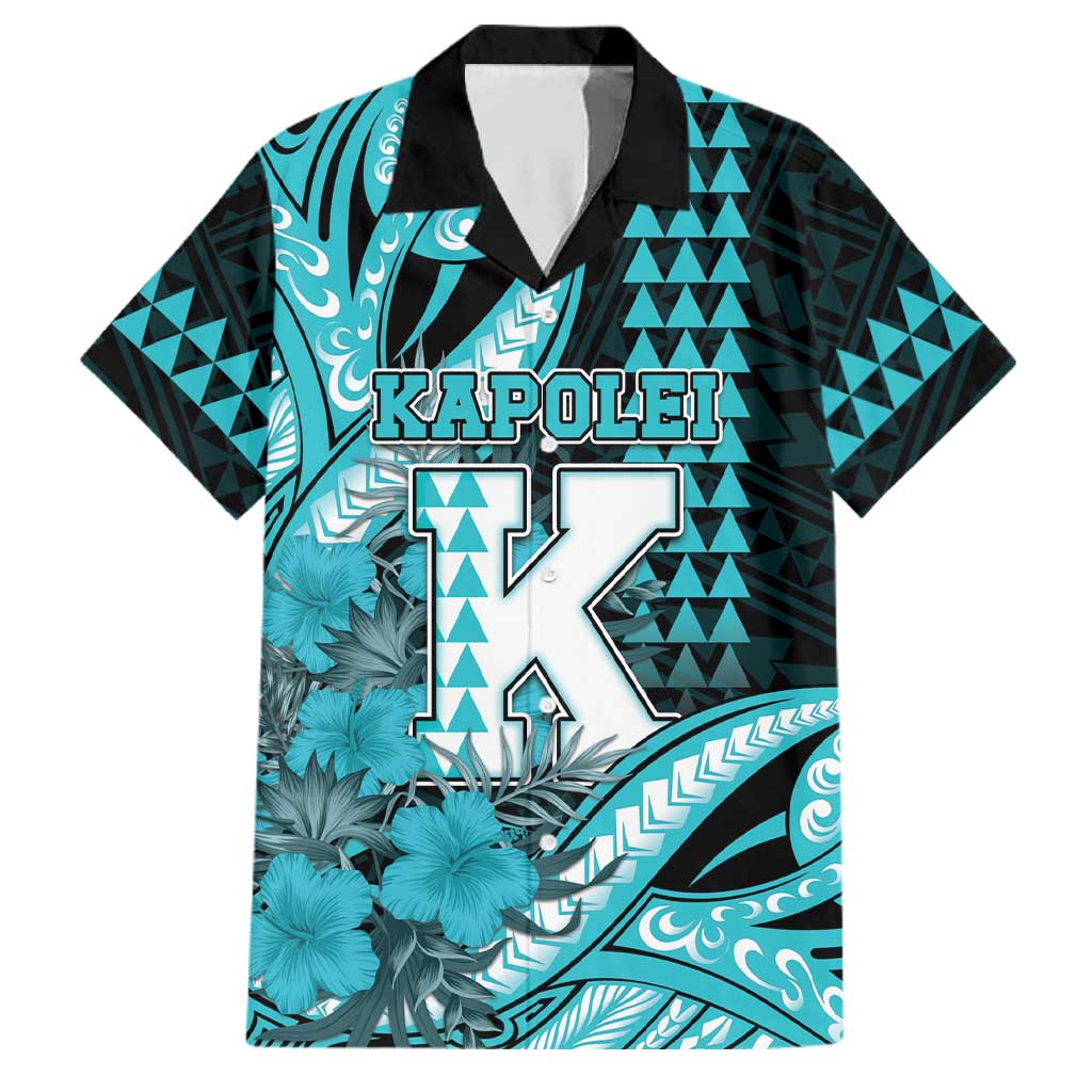 Personalised Hawaii Kapolei High School Family Matching Long Sleeve Bodycon Dress and Hawaiian Shirt Tribal Tattoo With Hibiscus Flowers LT05 Dad's Shirt - Short Sleeve Dark Teal - Polynesian Pride