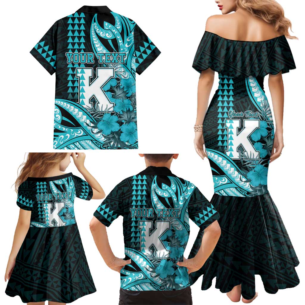 Personalised Hawaii Kapolei High School Family Matching Mermaid Dress and Hawaiian Shirt Tribal Tattoo With Hibiscus Flowers LT05 - Polynesian Pride