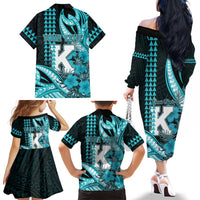 Personalised Hawaii Kapolei High School Family Matching Off The Shoulder Long Sleeve Dress and Hawaiian Shirt Tribal Tattoo With Hibiscus Flowers LT05 - Polynesian Pride
