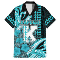 Personalised Hawaii Kapolei High School Family Matching Off The Shoulder Long Sleeve Dress and Hawaiian Shirt Tribal Tattoo With Hibiscus Flowers LT05 Dad's Shirt - Short Sleeve Dark Teal - Polynesian Pride