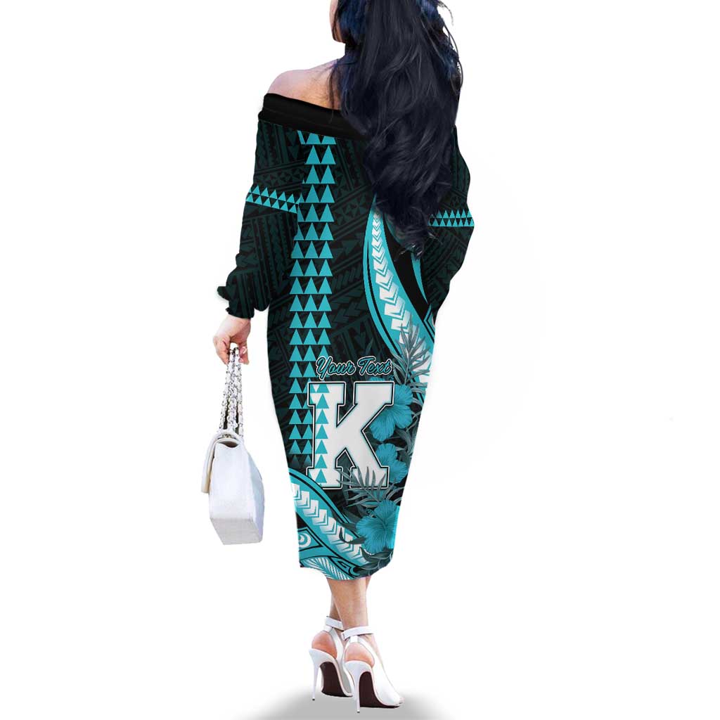 Personalised Hawaii Kapolei High School Family Matching Off The Shoulder Long Sleeve Dress and Hawaiian Shirt Tribal Tattoo With Hibiscus Flowers LT05 - Polynesian Pride