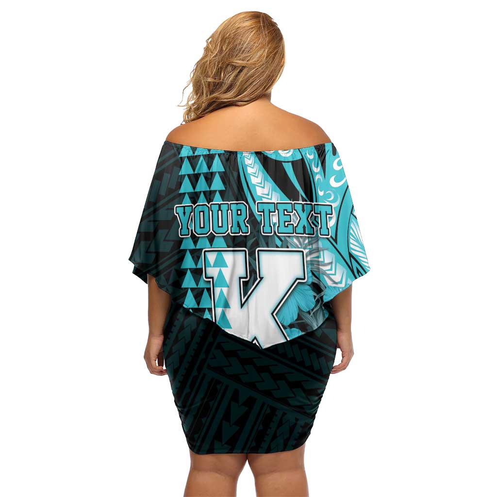 Personalised Hawaii Kapolei High School Family Matching Off Shoulder Short Dress and Hawaiian Shirt Tribal Tattoo With Hibiscus Flowers LT05 - Polynesian Pride