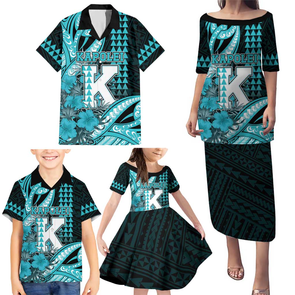 Personalised Hawaii Kapolei High School Family Matching Puletasi and Hawaiian Shirt Tribal Tattoo With Hibiscus Flowers