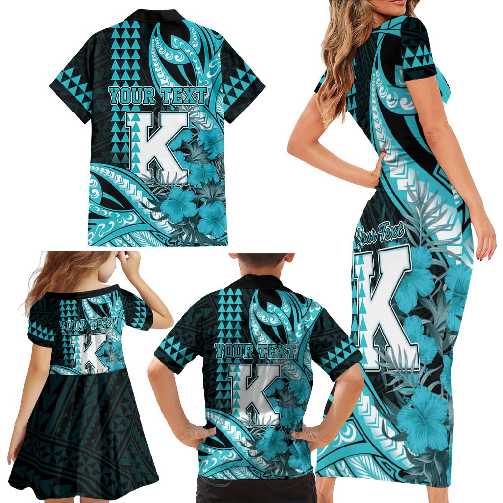 Personalised Hawaii Kapolei High School Family Matching Short Sleeve Bodycon Dress and Hawaiian Shirt Tribal Tattoo With Hibiscus Flowers LT05 - Polynesian Pride