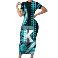 Personalised Hawaii Kapolei High School Family Matching Short Sleeve Bodycon Dress and Hawaiian Shirt Tribal Tattoo With Hibiscus Flowers LT05 Mom's Dress Dark Teal - Polynesian Pride