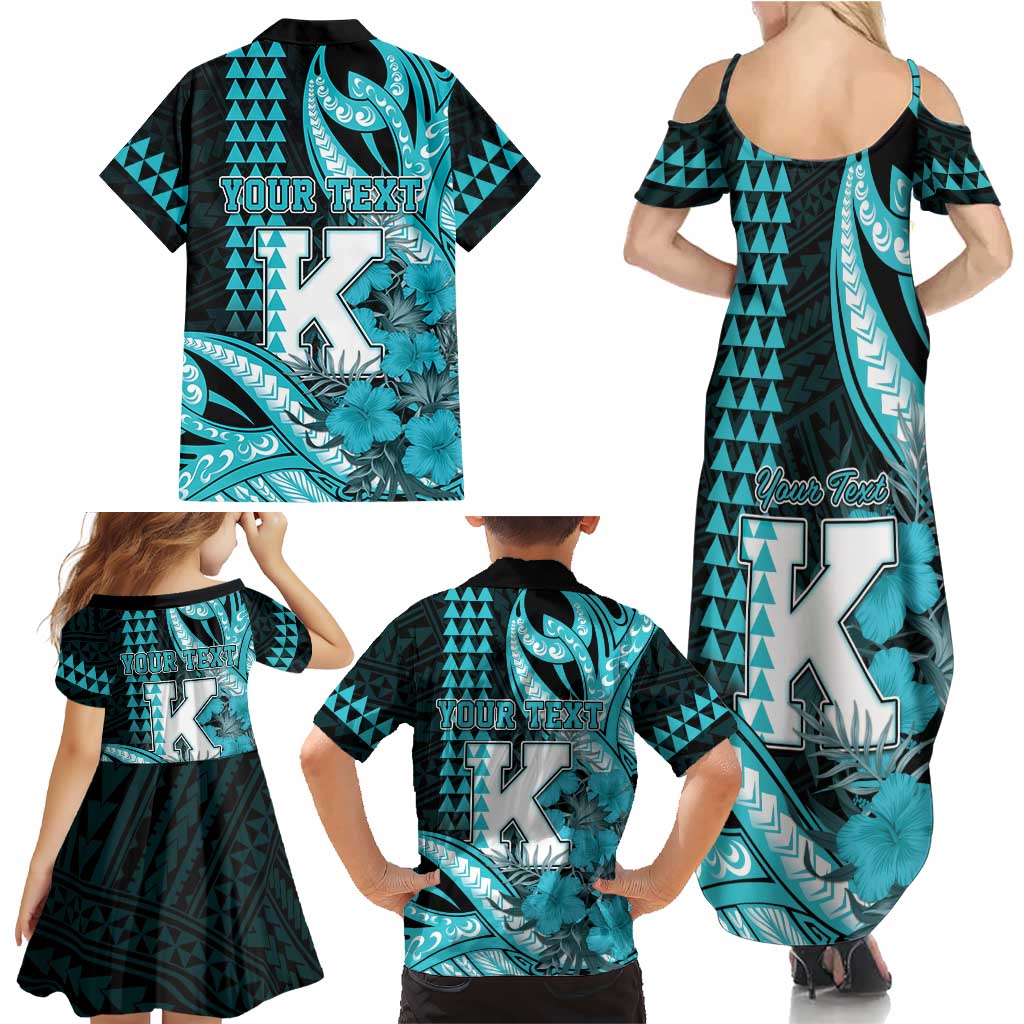 Personalised Hawaii Kapolei High School Family Matching Summer Maxi Dress and Hawaiian Shirt Tribal Tattoo With Hibiscus Flowers LT05 - Polynesian Pride