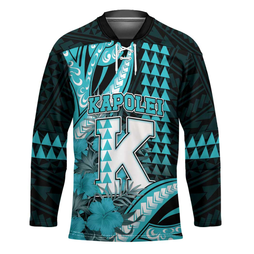 Personalised Hawaii Kapolei High School Hockey Jersey Tribal Tattoo With Hibiscus Flowers