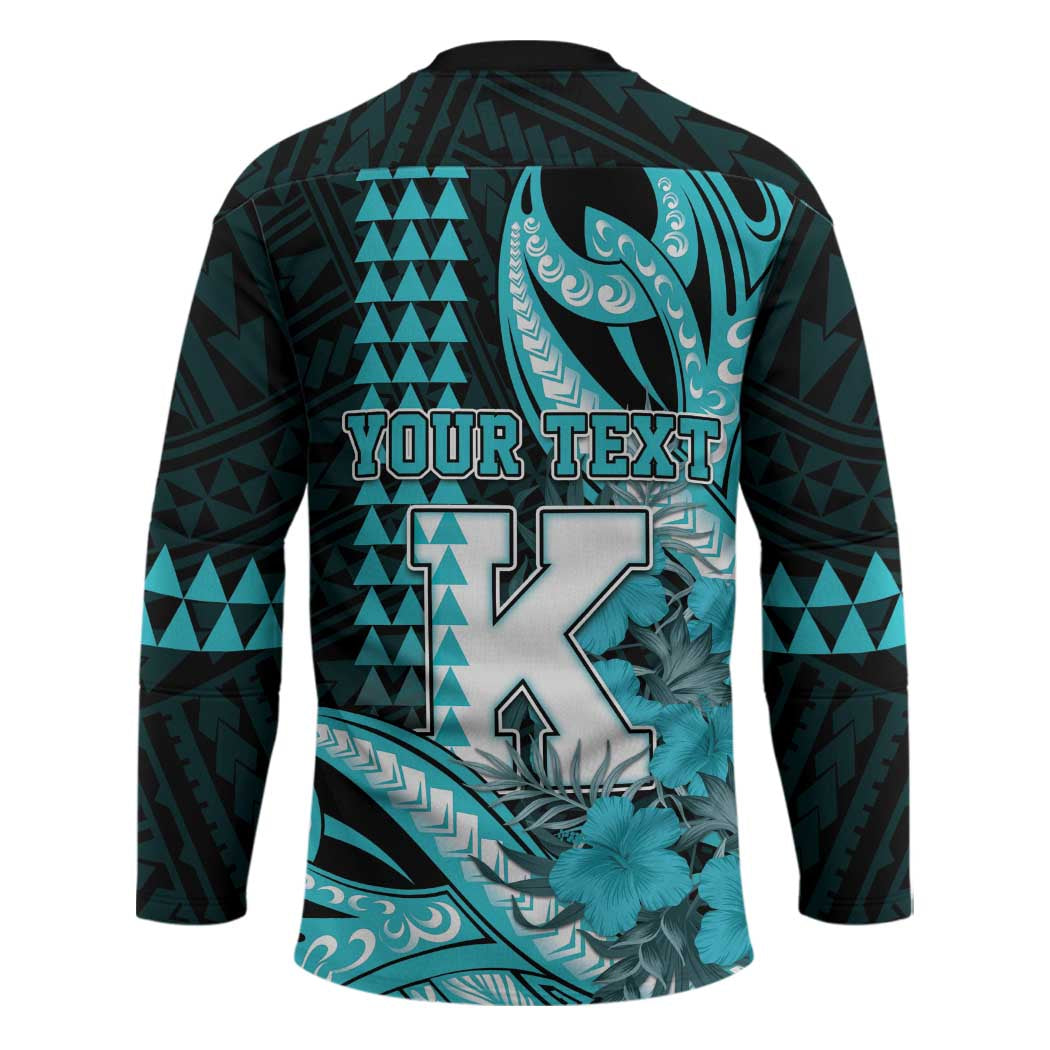 Personalised Hawaii Kapolei High School Hockey Jersey Tribal Tattoo With Hibiscus Flowers