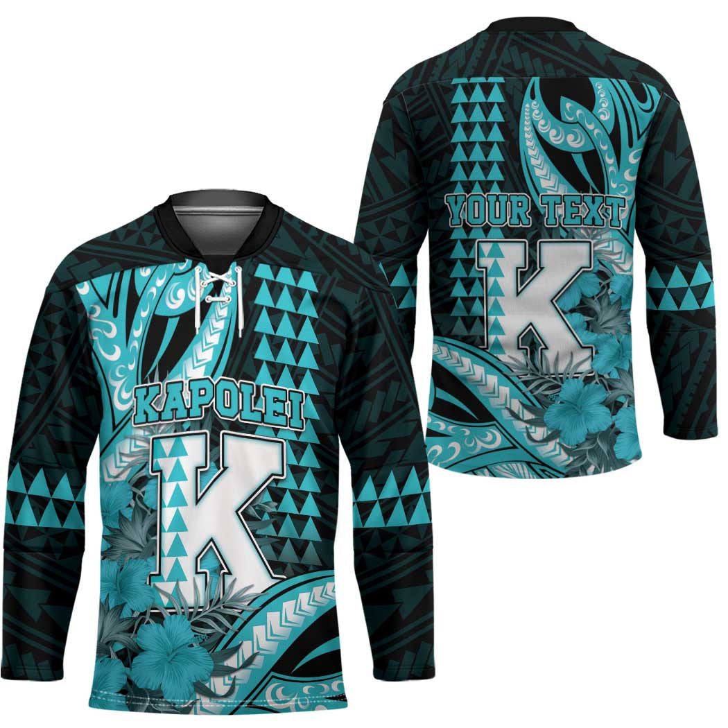 Personalised Hawaii Kapolei High School Hockey Jersey Tribal Tattoo With Hibiscus Flowers