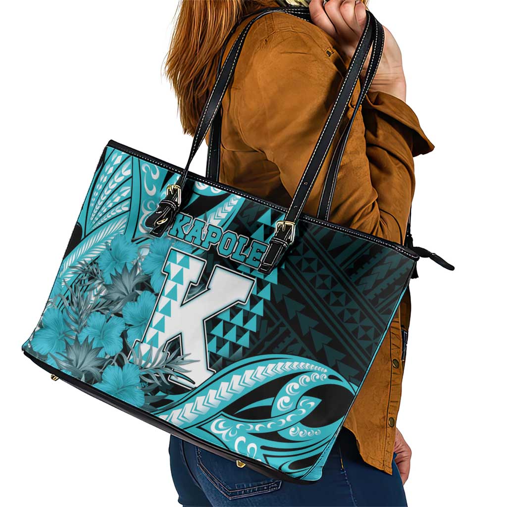 Hawaii Kapolei High School Leather Tote Bag Tribal Tattoo With Hibiscus Flowers