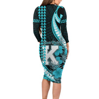 Personalised Hawaii Kapolei High School Long Sleeve Bodycon Dress Tribal Tattoo With Hibiscus Flowers