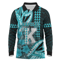 Personalised Hawaii Kapolei High School Long Sleeve Polo Shirt Tribal Tattoo With Hibiscus Flowers