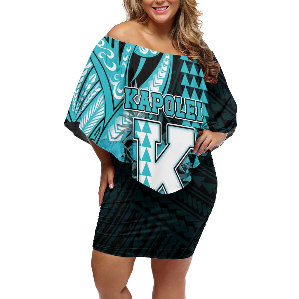 Personalised Hawaii Kapolei High School Off Shoulder Short Dress Tribal Tattoo With Hibiscus Flowers