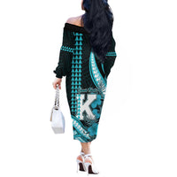 Personalised Hawaii Kapolei High School Off The Shoulder Long Sleeve Dress Tribal Tattoo With Hibiscus Flowers LT05 - Polynesian Pride