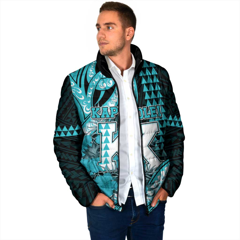 Personalised Hawaii Kapolei High School Padded Jacket Tribal Tattoo With Hibiscus Flowers