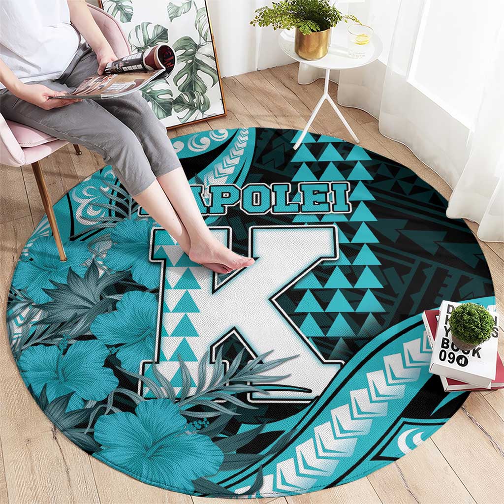 Hawaii Kapolei High School Round Carpet Tribal Tattoo With Hibiscus Flowers