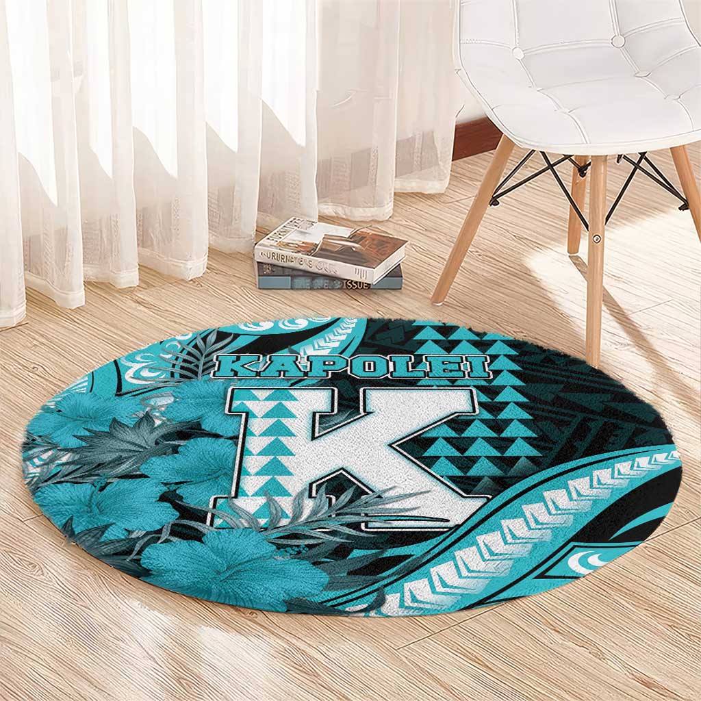 Hawaii Kapolei High School Round Carpet Tribal Tattoo With Hibiscus Flowers