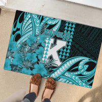 Hawaii Kapolei High School Rubber Doormat Tribal Tattoo With Hibiscus Flowers