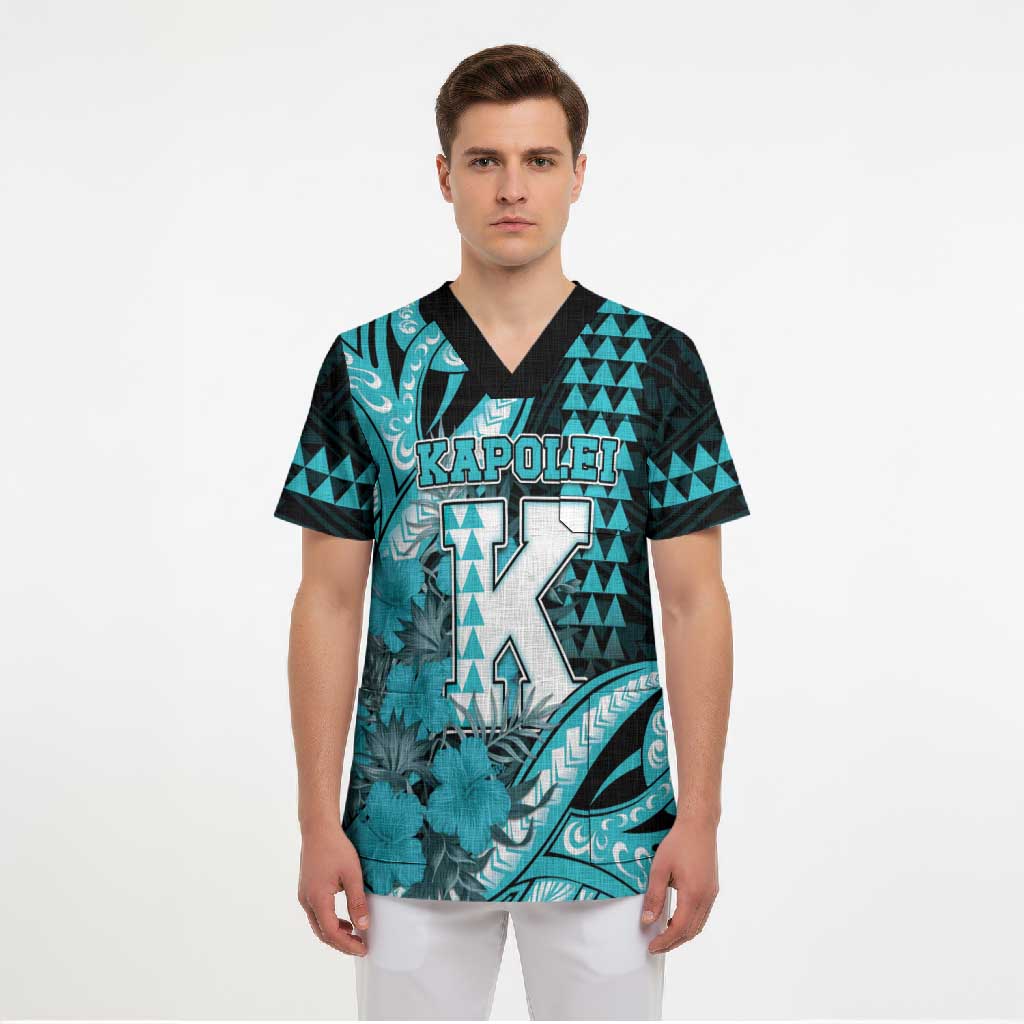 Personalised Hawaii Kapolei High School Scrub Top Tribal Tattoo With Hibiscus Flowers
