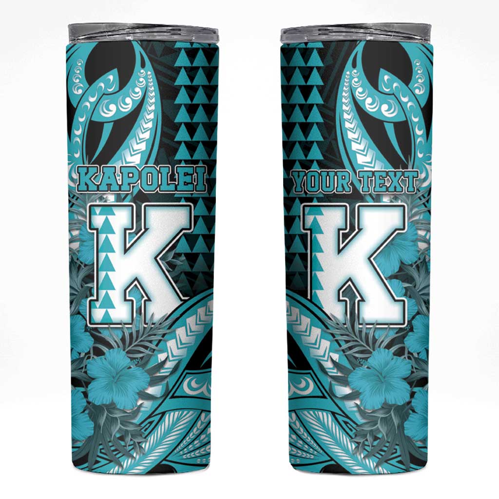 Personalised Hawaii Kapolei High School Skinny Tumbler Tribal Tattoo With Hibiscus Flowers LT05 Dark Teal - Polynesian Pride