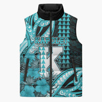 Personalised Hawaii Kapolei High School Sleeveless Puffer Jacket Tribal Tattoo With Hibiscus Flowers