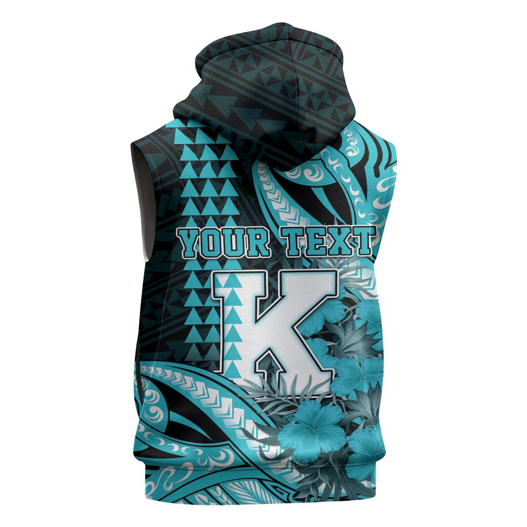 Personalised Hawaii Kapolei High School Sleeveless Zip Hoodie Tribal Tattoo With Hibiscus Flowers