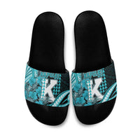 Hawaii Kapolei High School Slide Sandals Tribal Tattoo With Hibiscus Flowers