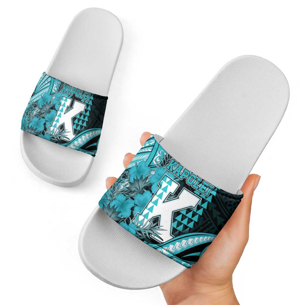 Hawaii Kapolei High School Slide Sandals Tribal Tattoo With Hibiscus Flowers