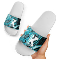 Hawaii Kapolei High School Slide Sandals Tribal Tattoo With Hibiscus Flowers