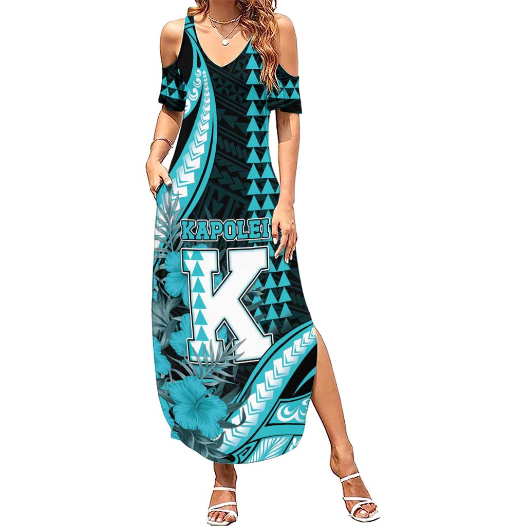 Personalised Hawaii Kapolei High School Summer Maxi Dress Tribal Tattoo With Hibiscus Flowers