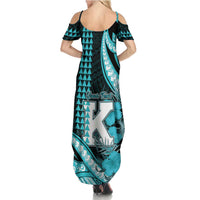 Personalised Hawaii Kapolei High School Summer Maxi Dress Tribal Tattoo With Hibiscus Flowers