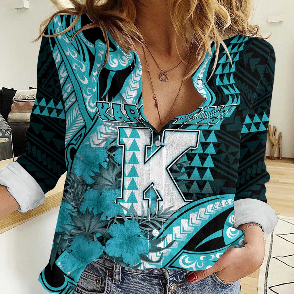 Personalised Hawaii Kapolei High School Women Casual Shirt Tribal Tattoo With Hibiscus Flowers