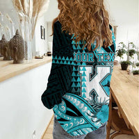 Personalised Hawaii Kapolei High School Women Casual Shirt Tribal Tattoo With Hibiscus Flowers LT05 - Polynesian Pride