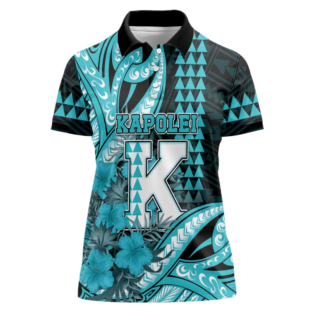 Personalised Hawaii Kapolei High School Women Polo Shirt Tribal Tattoo With Hibiscus Flowers LT05 Female Dark Teal - Polynesian Pride