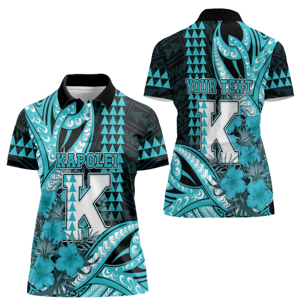Personalised Hawaii Kapolei High School Women Polo Shirt Tribal Tattoo With Hibiscus Flowers LT05 - Polynesian Pride