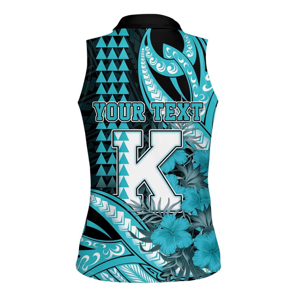 Personalised Hawaii Kapolei High School Women Sleeveless Polo Shirt Tribal Tattoo With Hibiscus Flowers LT05 - Polynesian Pride