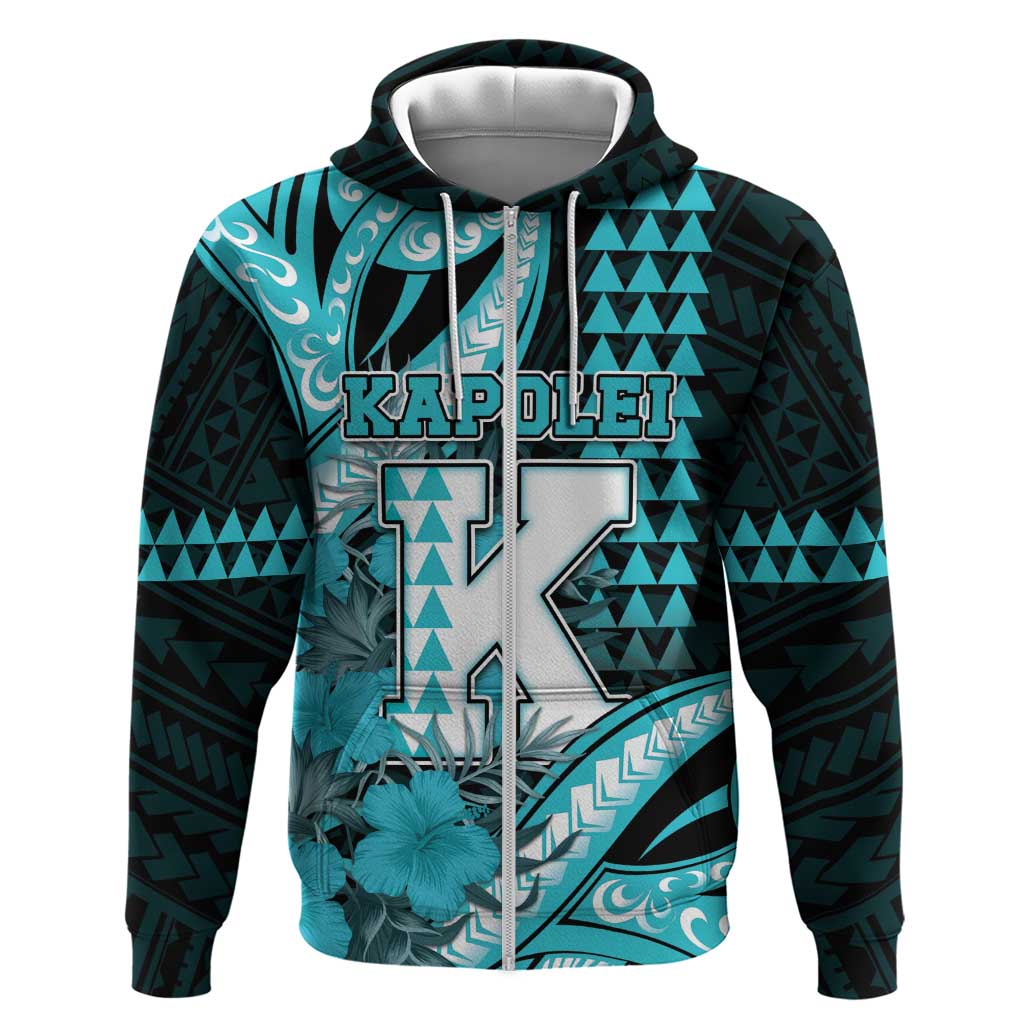 Personalised Hawaii Kapolei High School Zip Hoodie Tribal Tattoo With Hibiscus Flowers