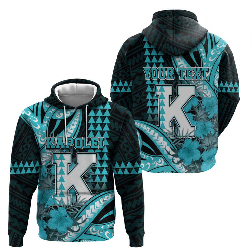 Personalised Hawaii Kapolei High School Zip Hoodie Tribal Tattoo With Hibiscus Flowers